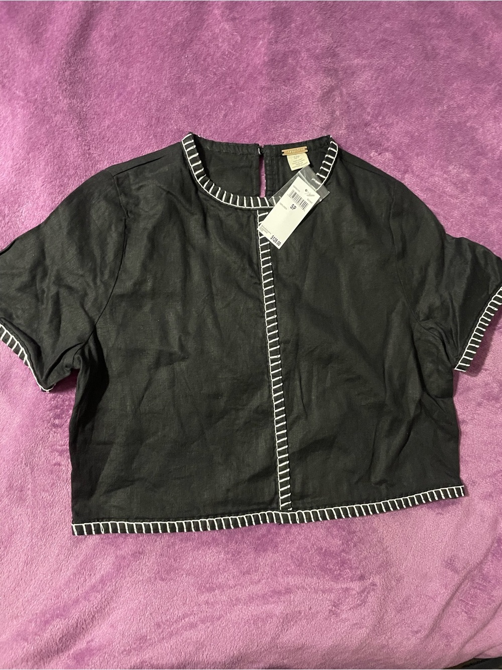 Magaschoni Black Cropped Top with White Trim